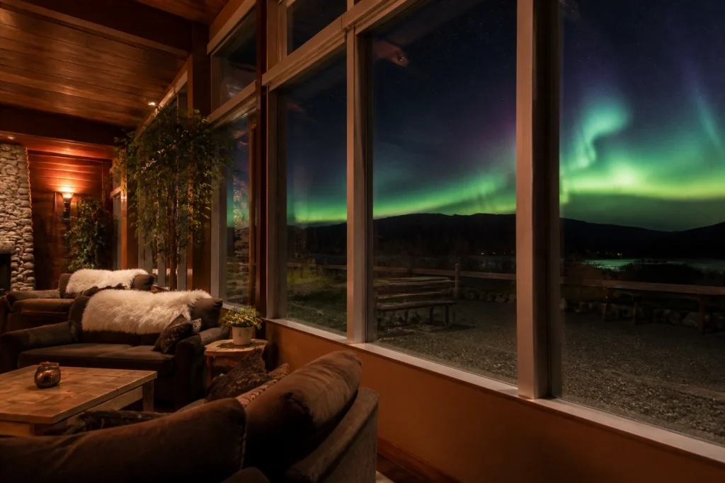 Interior viewing area at the Aurora Lounge near Whitehorse